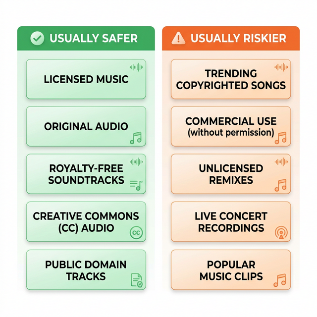 Comparison of safer vs riskier audio choices for Instagram posts