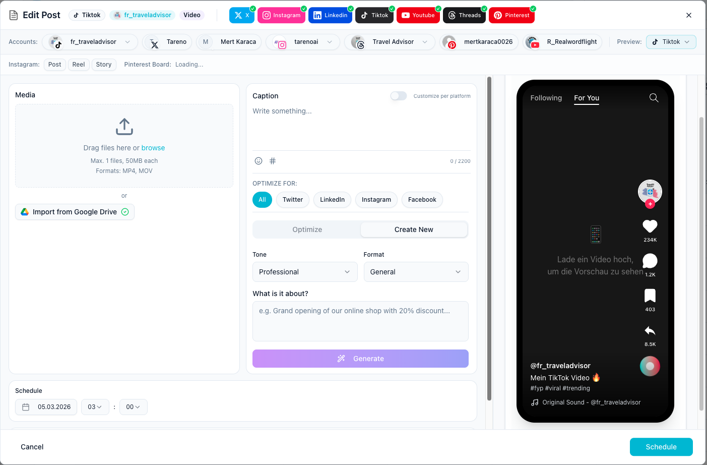 Scheduling LinkedIn posts with Tareno