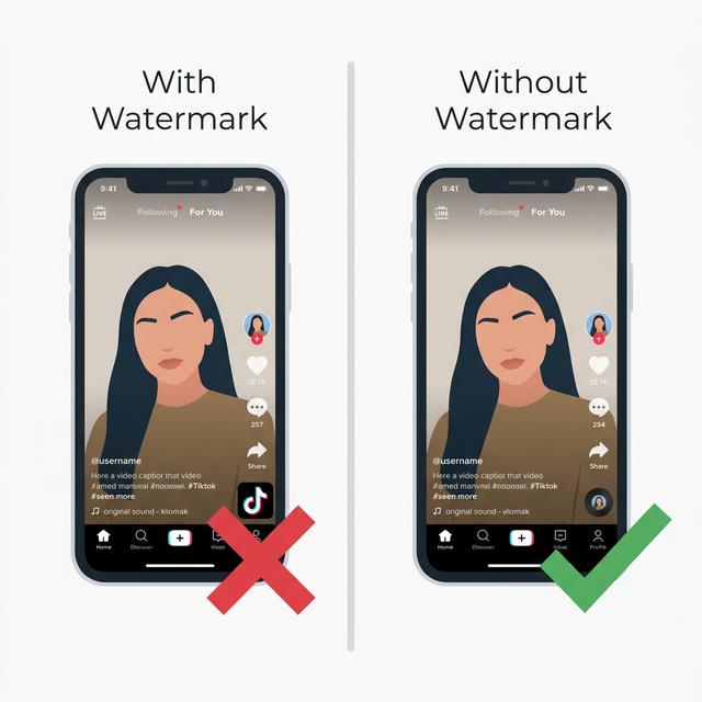 TikTok video with watermark vs. without watermark comparison